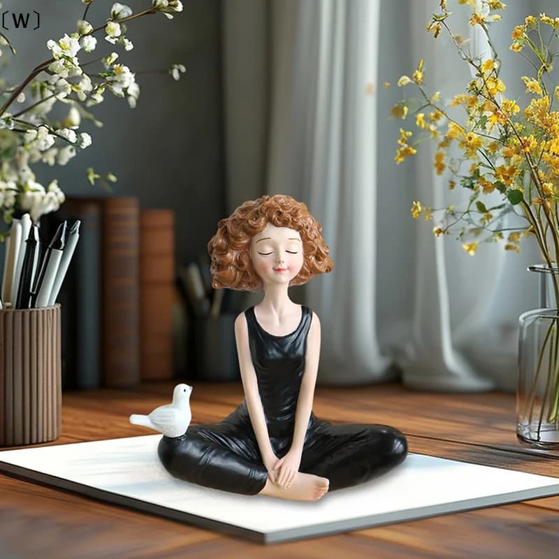 〔W〕Yoga Girl Figurines Yoga Statue Art Sculpture Figure Resin Home Decoration Desk Ornament, Statuette For Your Desk/Bookshelf