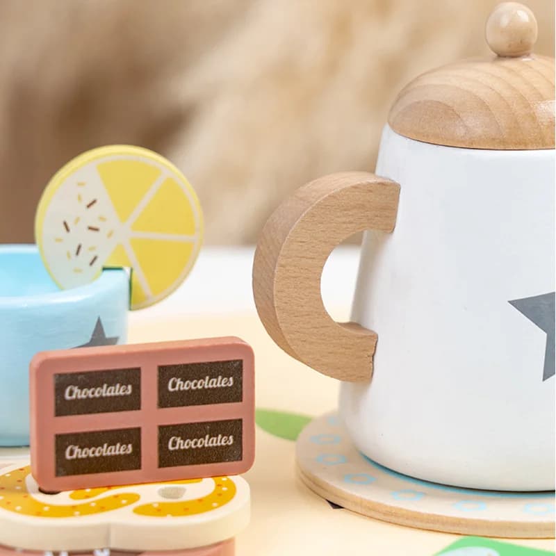 Kids Pretend Play Toys Popular Kids Kitchen Toys Realistic Wooden Tea Set Party Toy Set Children's Simulation Tea Set Gifts