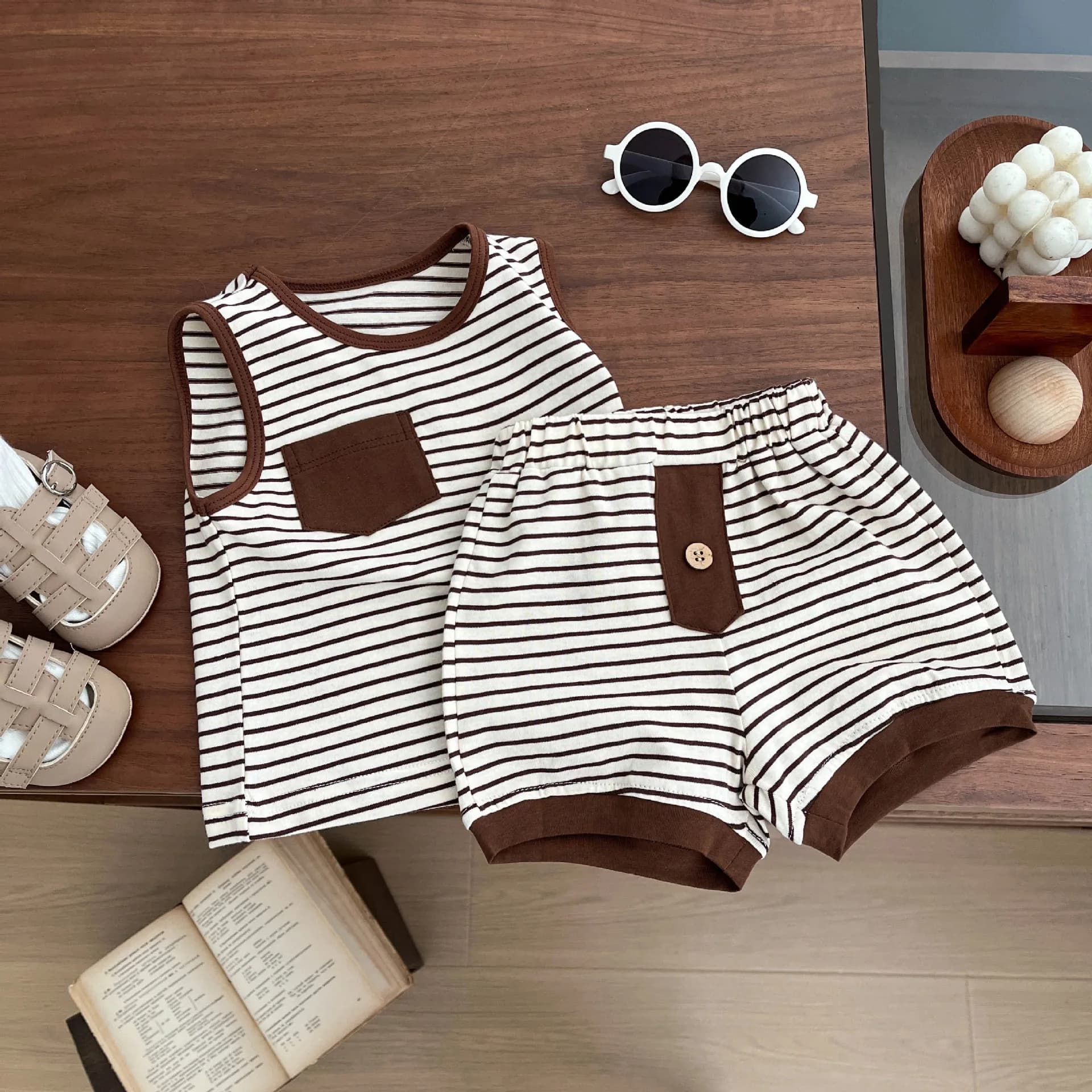 Kids Striped Two Piece Summer Outfit Set