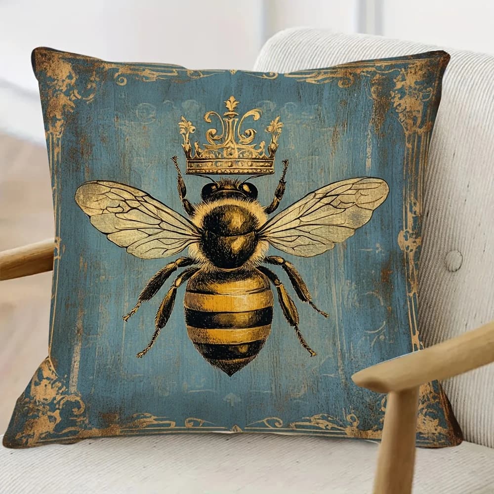 Vintage Queen Bee Printed Throw Pillow Cover