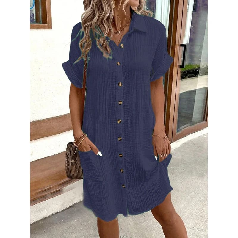 Women's V-Neck Button Summer Dress