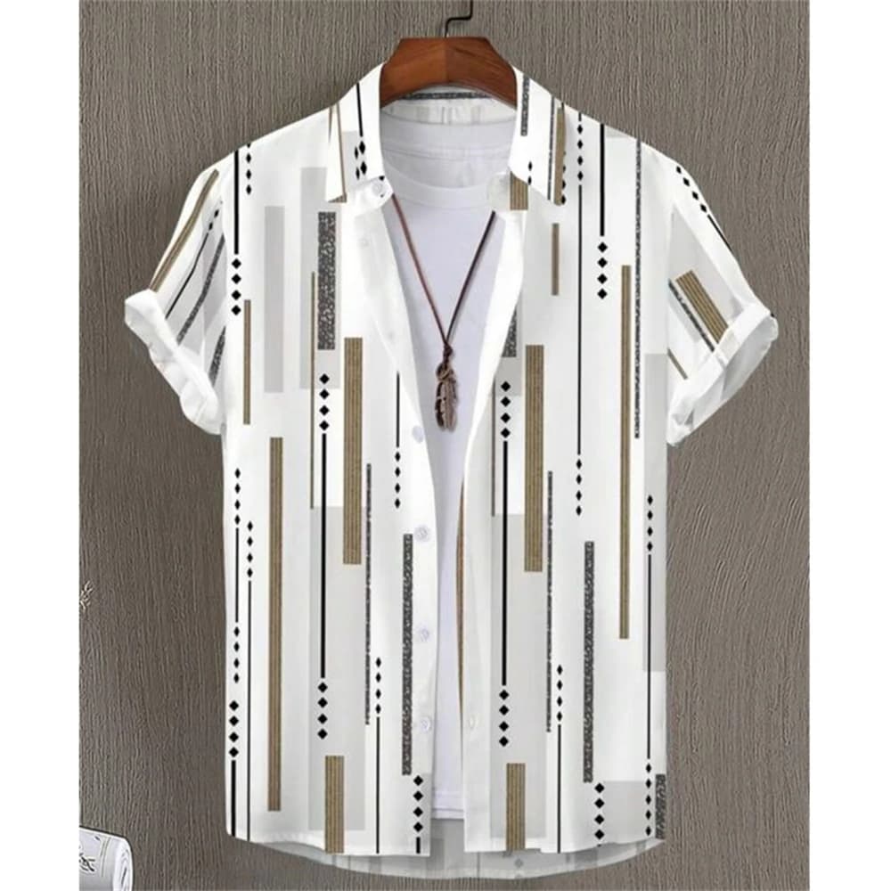Men's Hawaiian 3D Striped Short Sleeve Shirt
