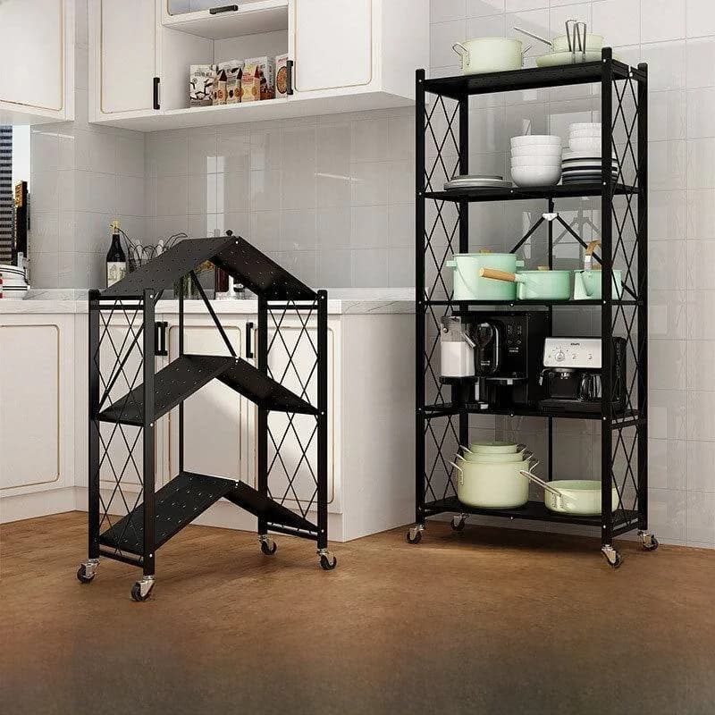 Kitchen Multi-layer Storage Rack Stand Moveable No-installation Carbon Steel Foldable Organizer for Utensils And Dishes