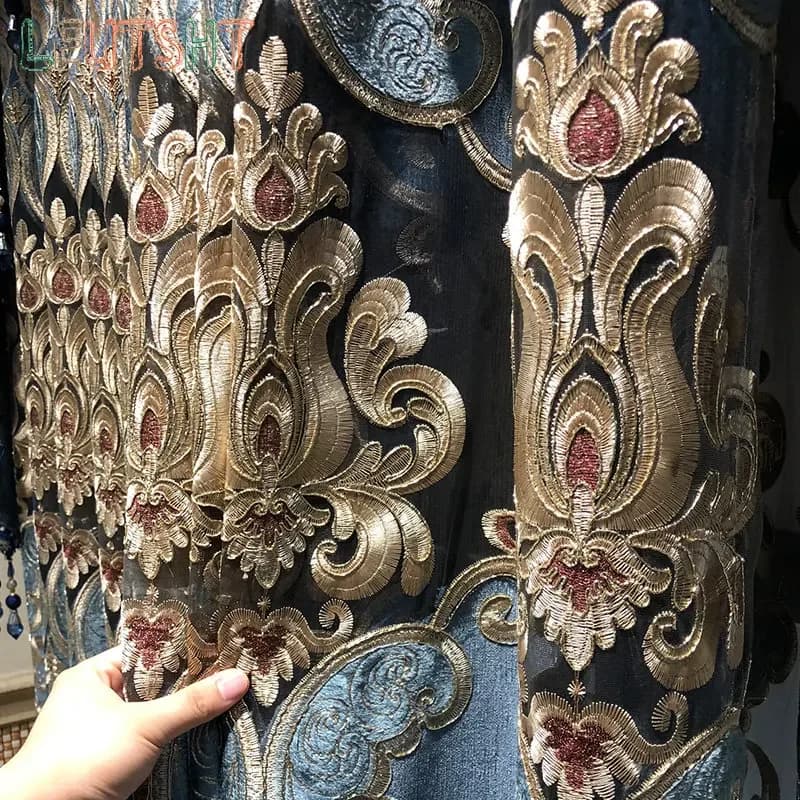European Embroidered Chenille Tulle Curtain Panels