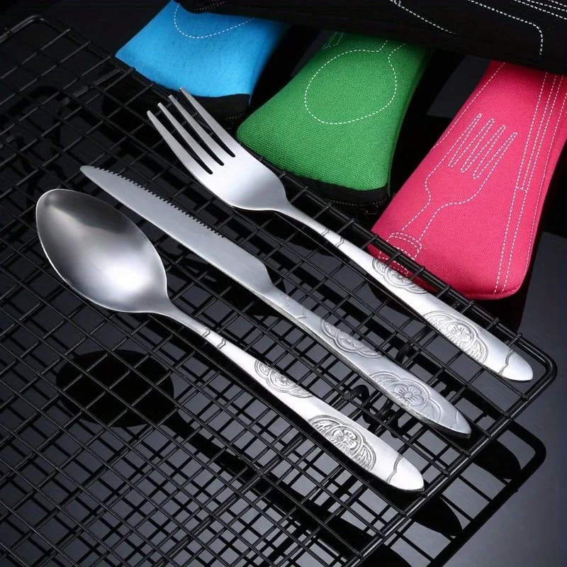 Portable Dinnerware Set with Stainless Steel Cutlery