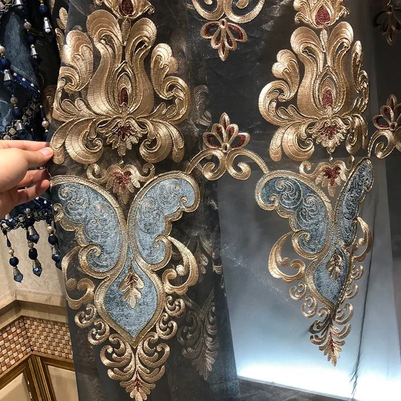 European Embroidered Chenille Tulle Curtain Panels