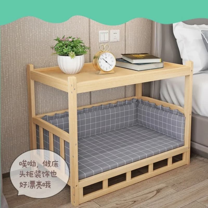 Wooden Dog Bed with Side Table