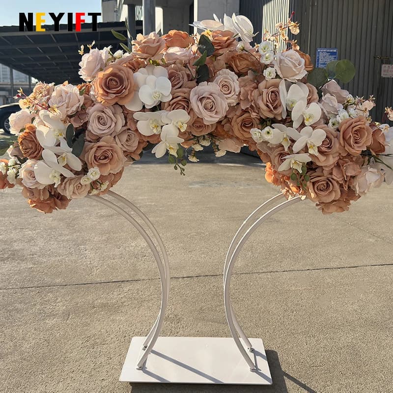 Coffee Brown Floral Arrangement Gold Arched Stand