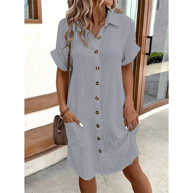 Women's V-Neck Button Summer Dress