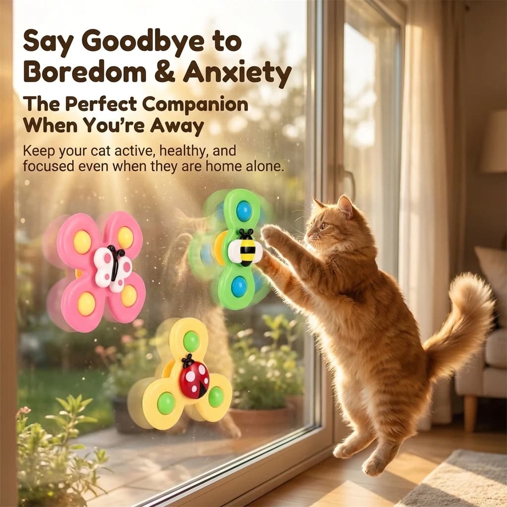 Pet cat toys, insect suction cups, spinning toys, rotating windmills, cat teasers, cat stress relief toys, pet toys
