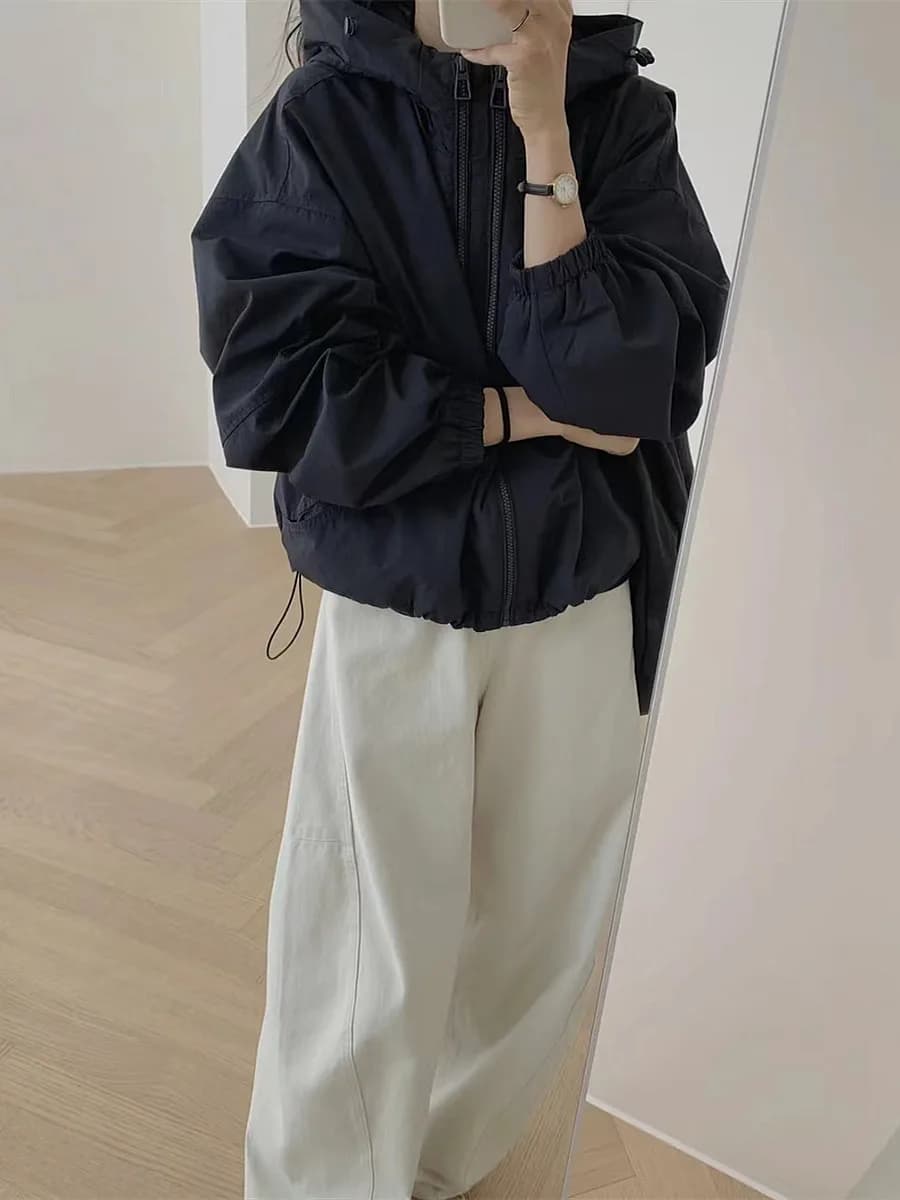 Double Zipper Hooded Short Jacket