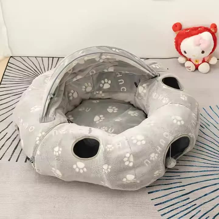 Interactive Cat Tunnel Bed Plush Play Toy