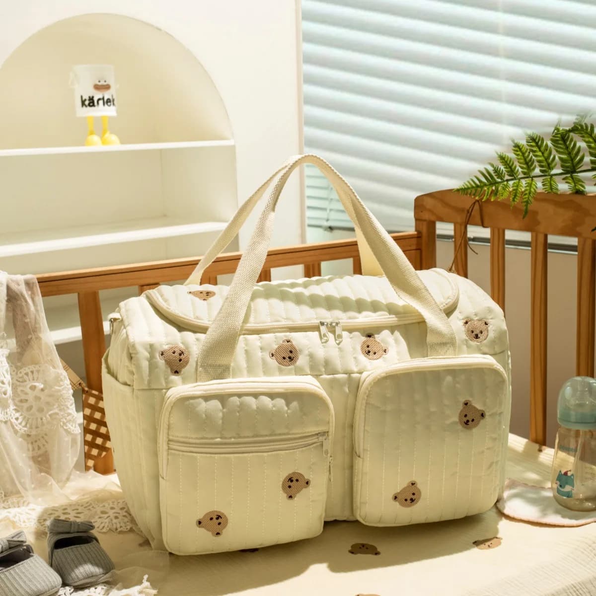 Large Cotton Diaper Bag Tote with Shoulder Straps