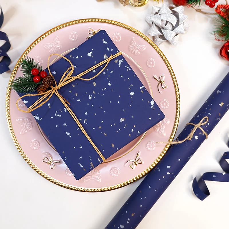 Navy Blue Gold Foil Gift Wrapping Paper Roll