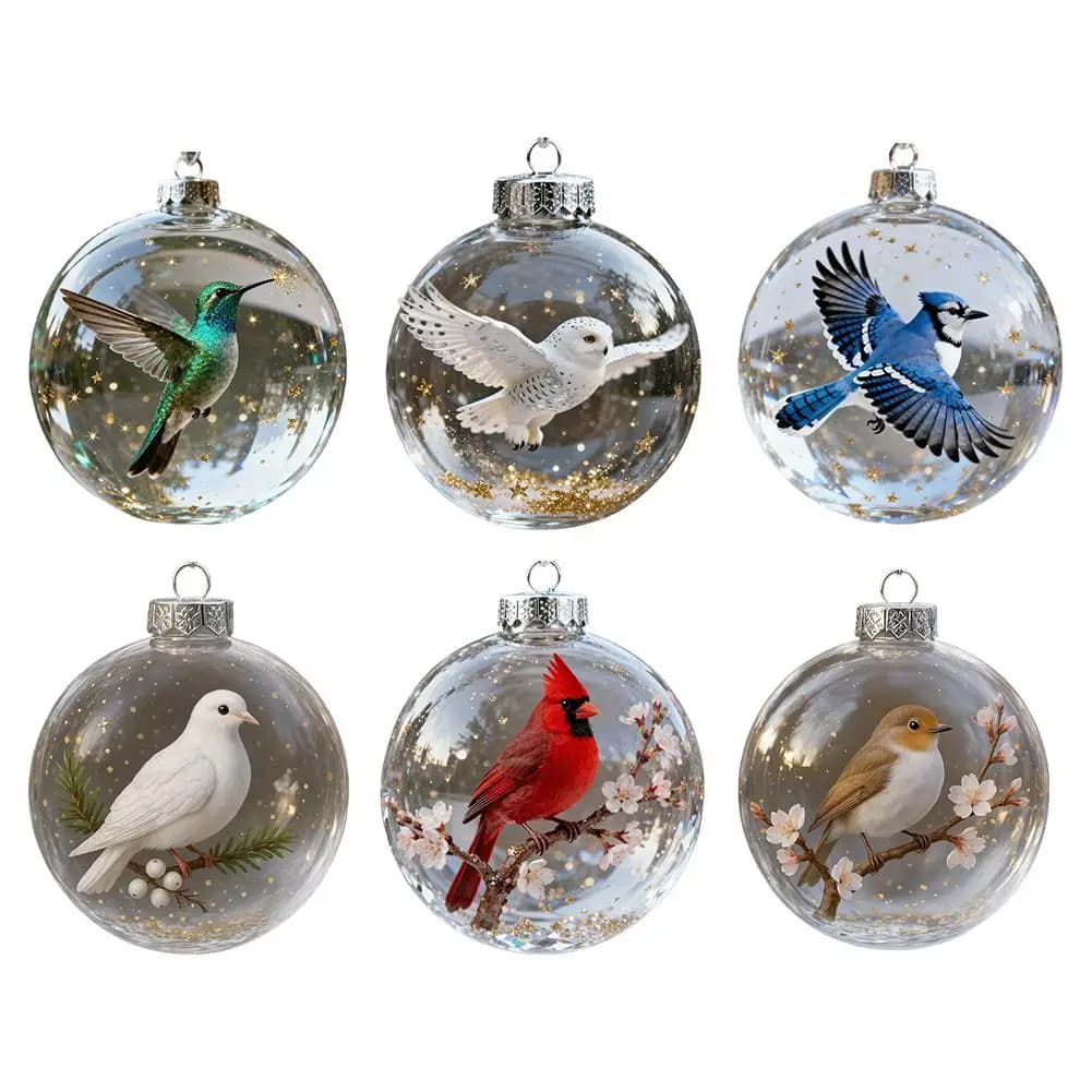 Cardinal Bird Crystal Clear Glass Ornaments Set
