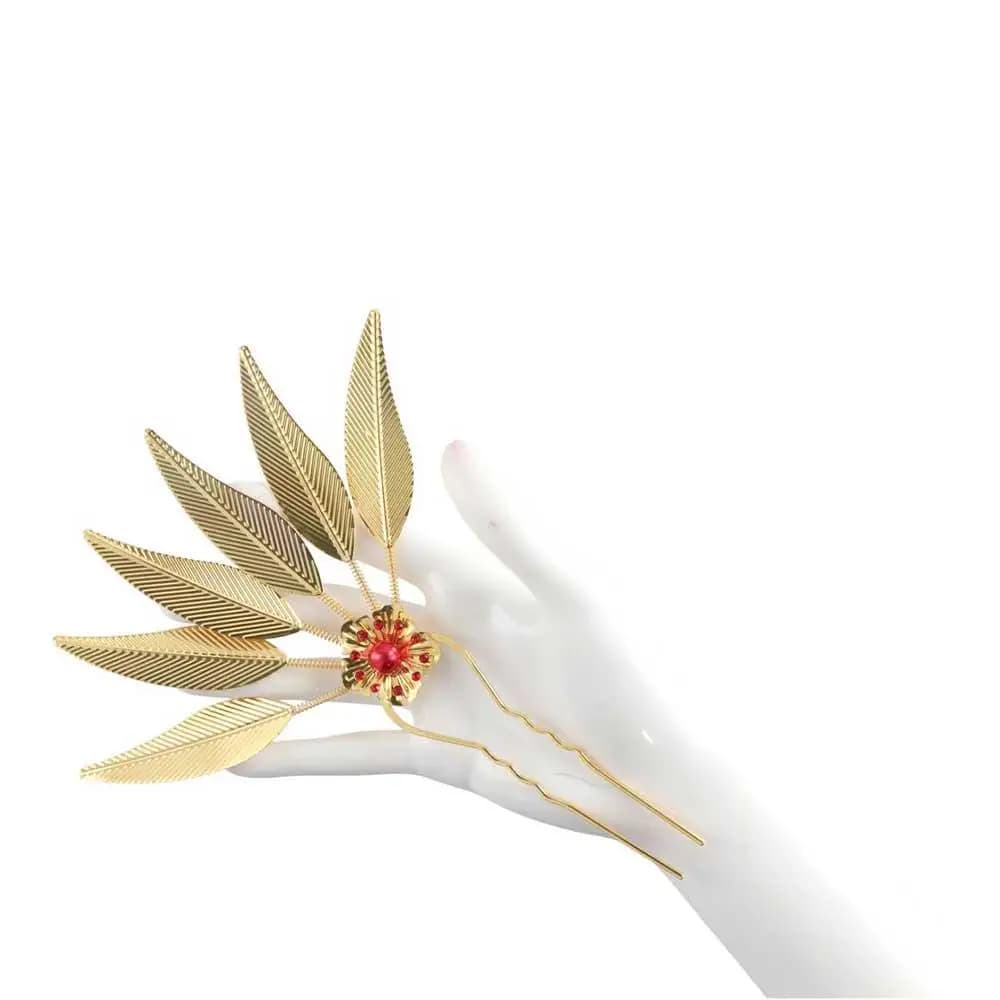 Hair Accessories Leaf Flower Girl Hair Accessories Metal Hair Sticks Thai Headdress Ancient Style Headwear U Shape Hairpin