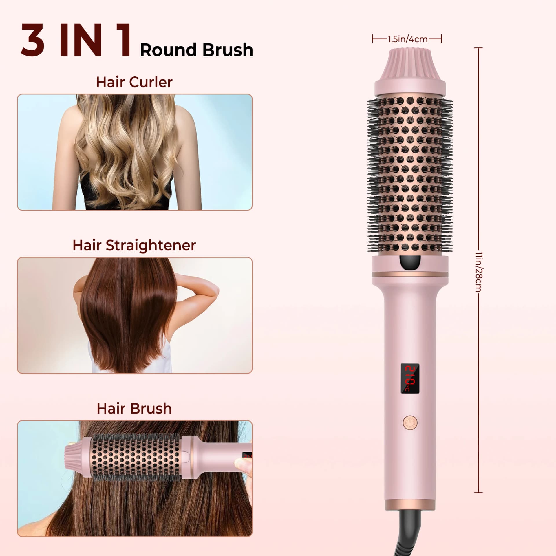 Ceramic Heated Curling Brush with Temperature Control
