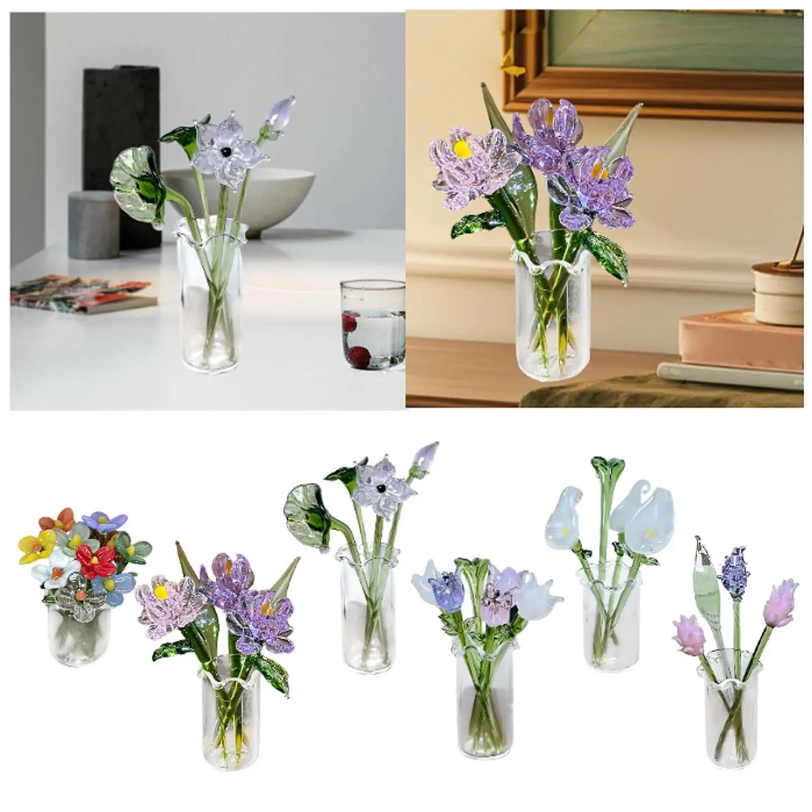 Glass Flowers Figurine with Vase