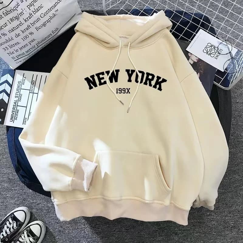Women's Oversized Fleece Hoodie with NY Graphic
