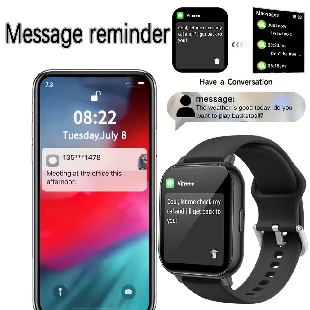 Smart Watch, 1.83-Inch Touch Screen, with Call/Message Reminders, Multi-Dial/Multi-Sports Modes/Pedometer/Activity Tracking
