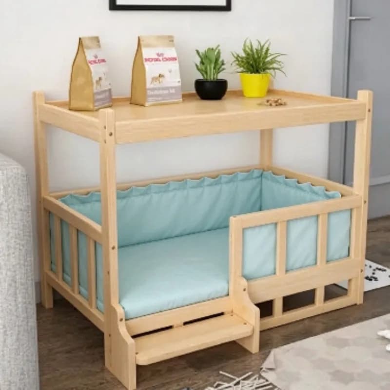 Wooden Dog Bed with Side Table