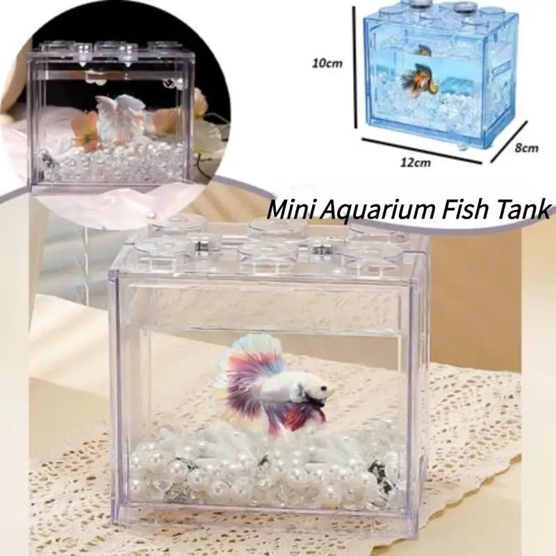 .New.Aquarium Mini Acrylic Fish Tank Reptile Pet Box Stackable Aquarium Cylinder Landscape Seaweed For Home Office Decoration