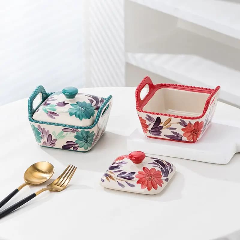 Hand-Painted Ceramic Covered Bowl with Lid