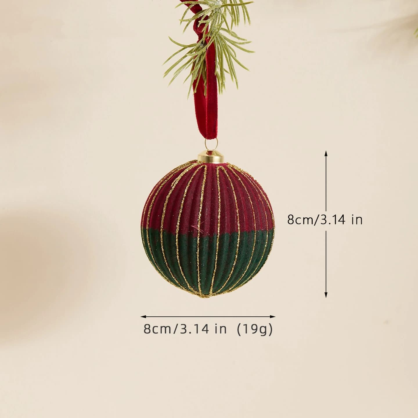 Red and Green Flocked Christmas Ornaments