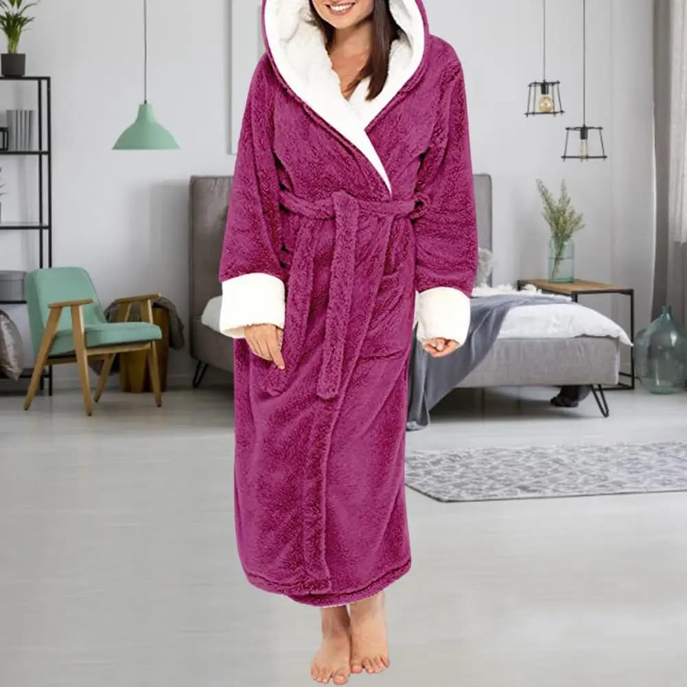 Women's Hooded Plush Fleece Bathrobe