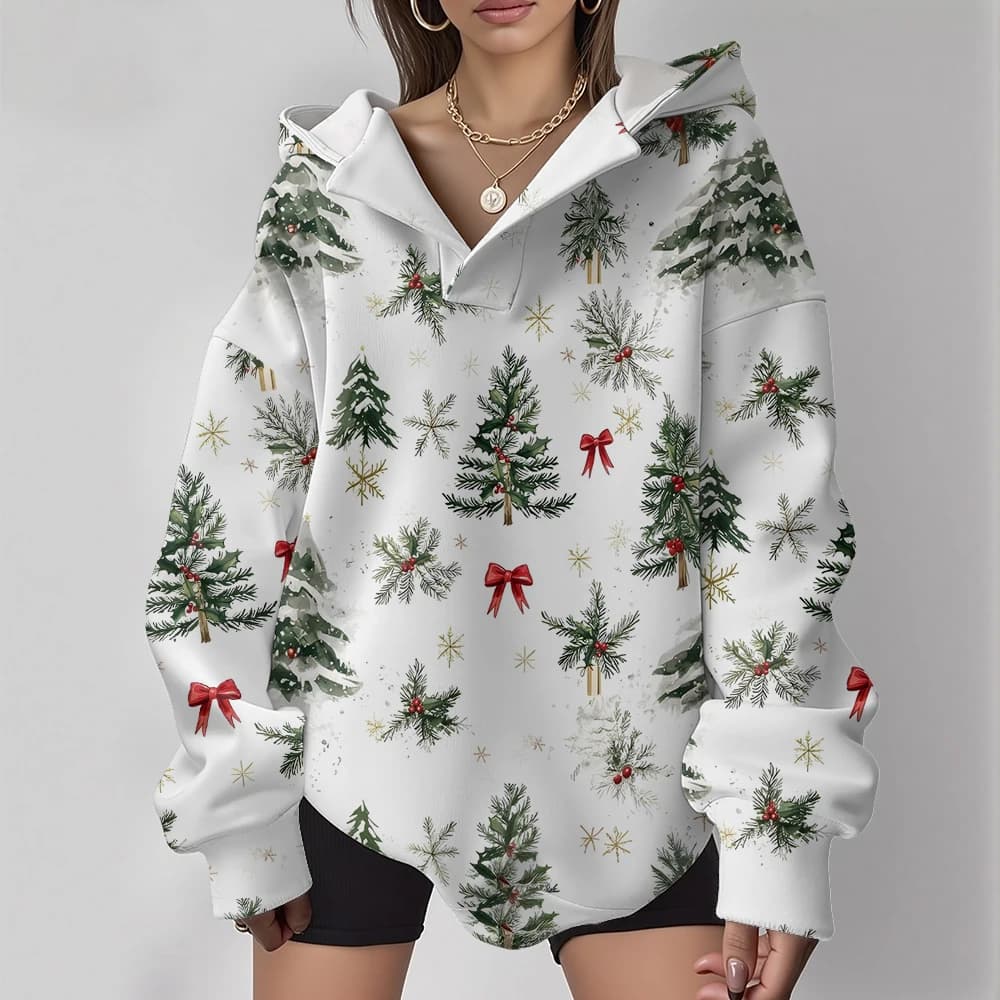 Casual Oversized Snowflake Pullover Hoodie