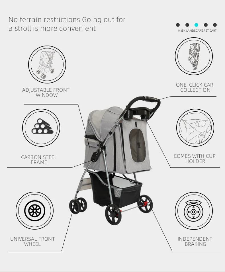 Foldable Pet Stroller with Safety Leash