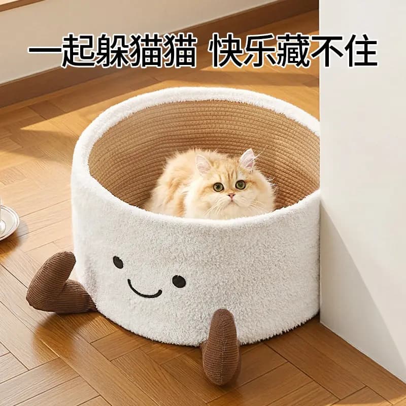 Cat Bed With Scratching Board Semi Enclosed