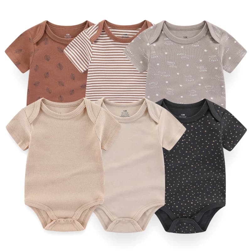 Newborn Bodysuits Cotton Cartoon Baby Girl Clothes Set 6Pieces Short Sleeve Baby Boy Clothes Summer Solid Color Bebes