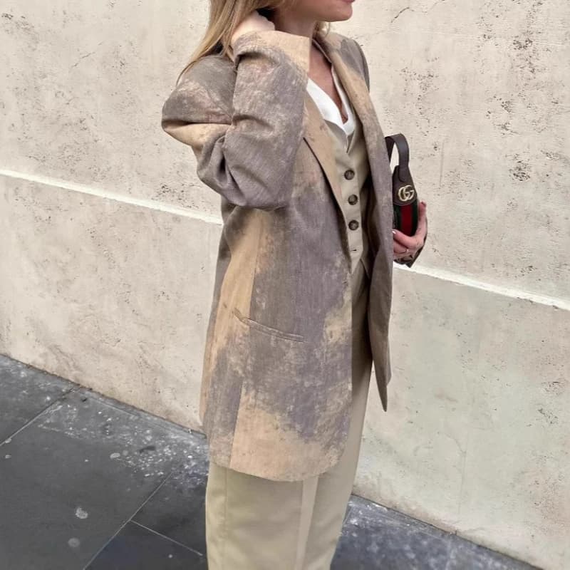 Women's Fashion 2025 Autumn Loose Single-Button Printed Blazer