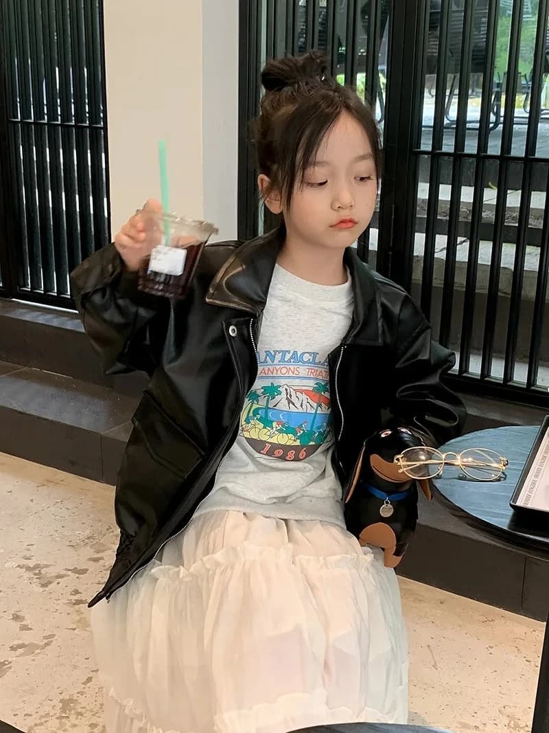 Girls Retro Black Leather Jacket