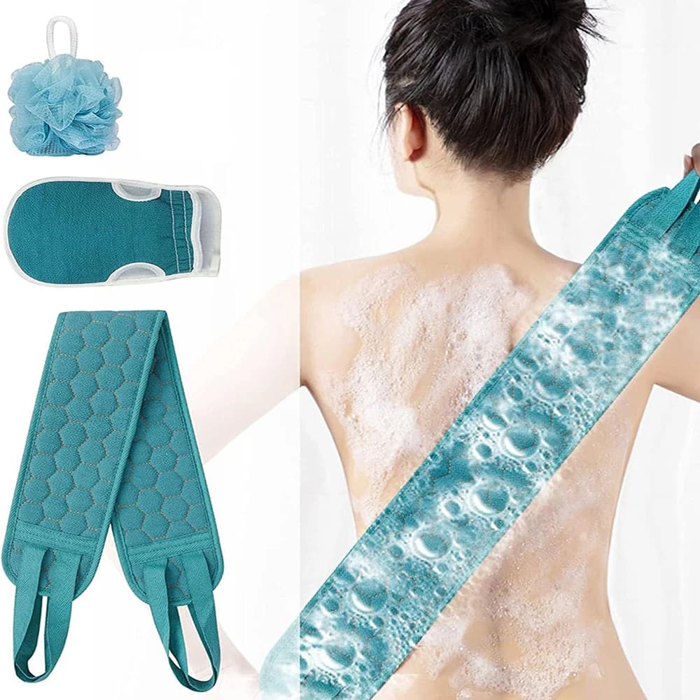 Fashion Bath Towel 3-Piece Set Includes Back Scrubber, Bath Glove and Shower Bath Sponge Loofah