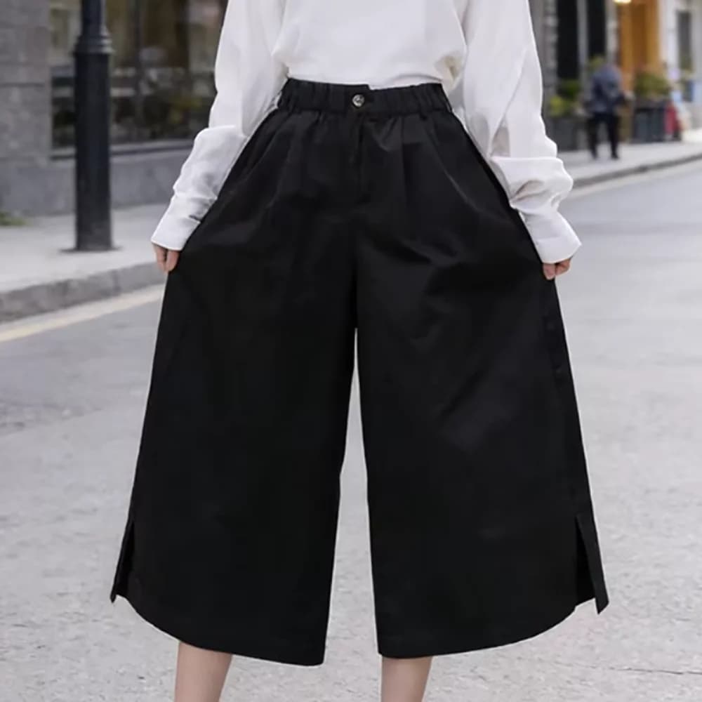 Black Wide Leg Casual Trousers with Pockets