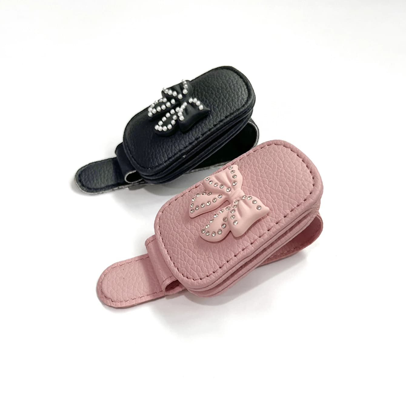 Car sun visor, glasses clip, bow tie with rhinestones, cute pink interior, sunglasses storage rack, car accessories