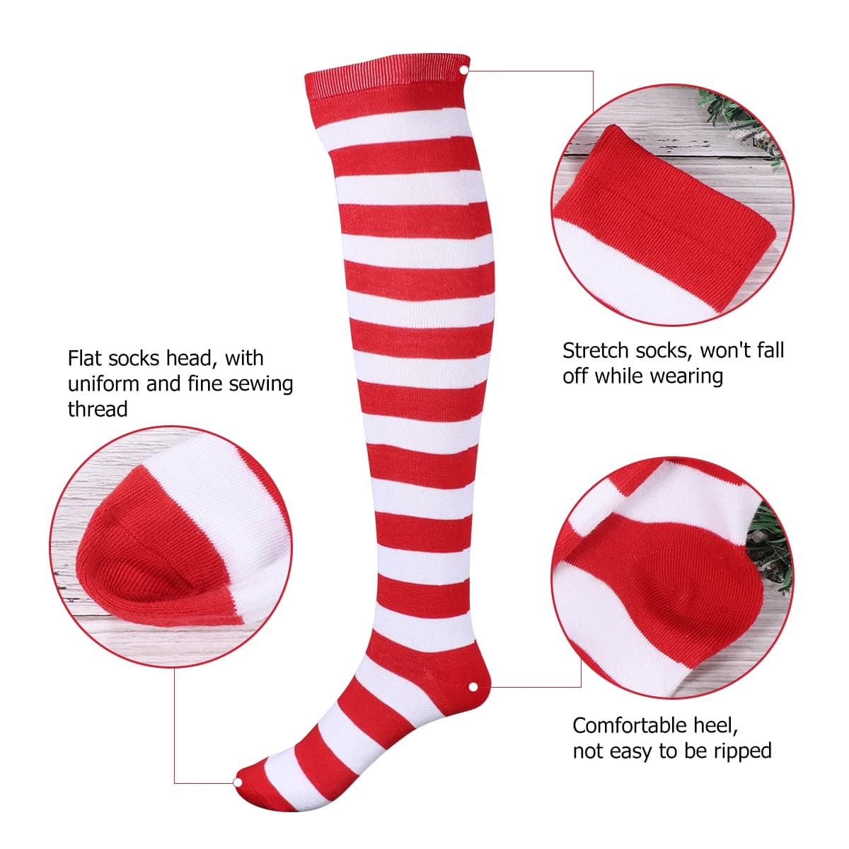 Christmas Red and White Striped Thigh-High Stockings