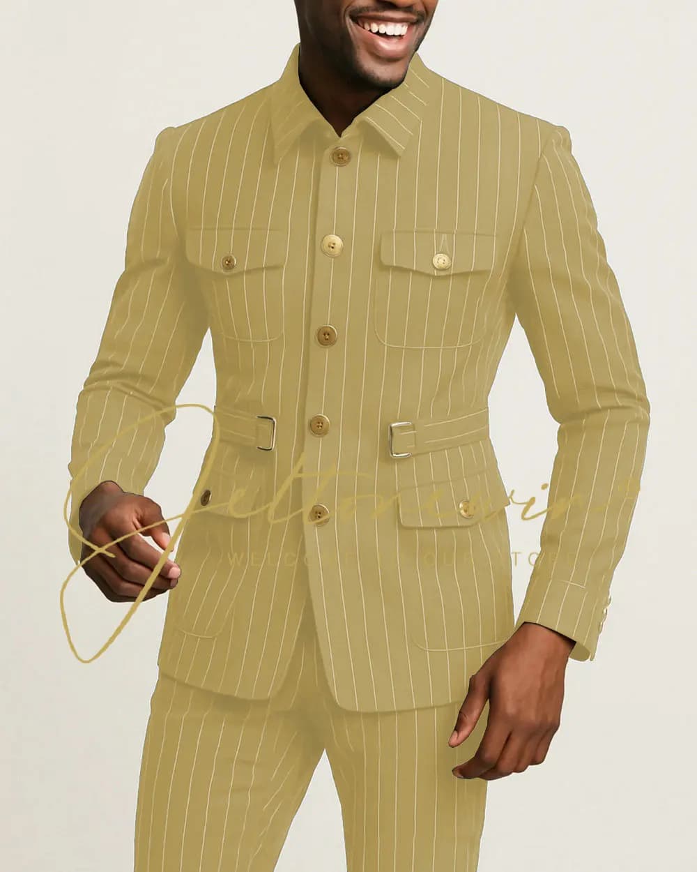 Men's Navy Pinstripe Slim Fit Suit