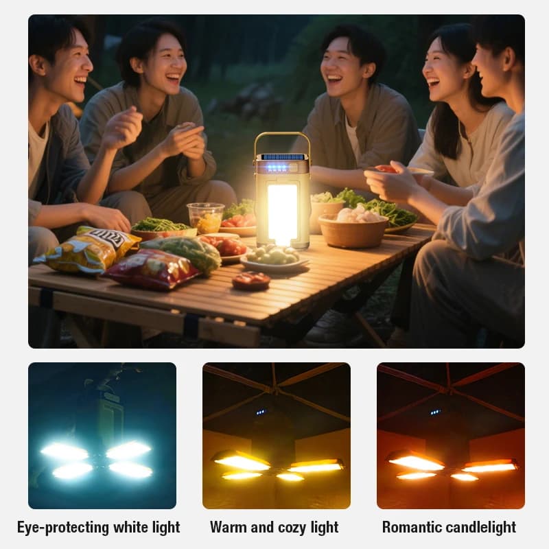 Multifunctional Camping Lamp with Solar Type-C Dual Charging Mode Expandable Light Source Design for Multiple Outdoor Scenarios