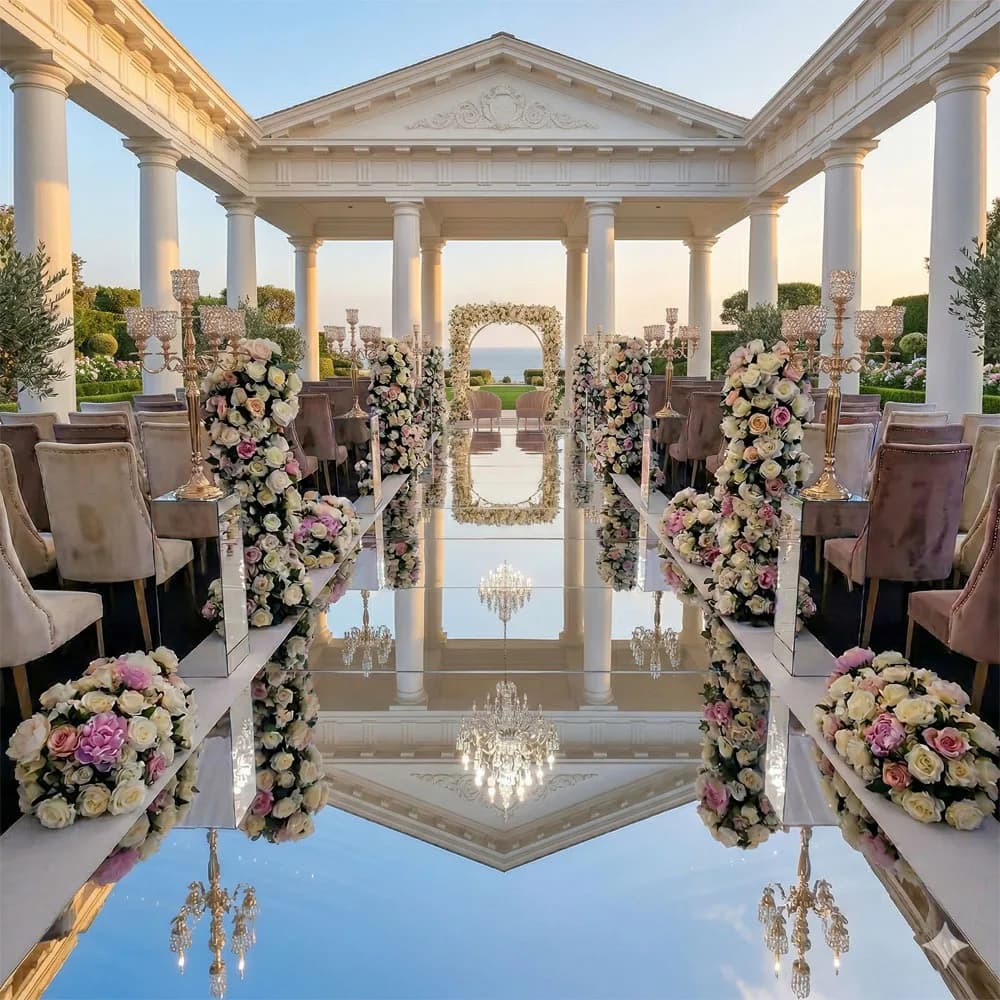 White Mirrored Floor Wedding Aisle Runner 33ft