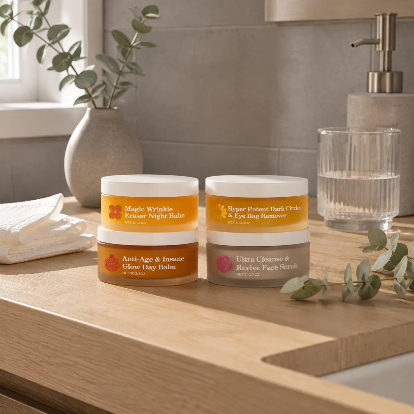 Skincare Set Day Night Cream Eye Cream Face Scrub Moisturizing Revitalizing Firming Radiance Glow Hydrating Routine