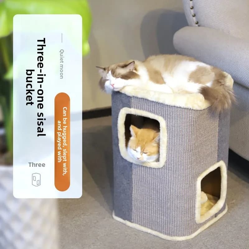 Cat Tree with Cat House 2 in 1 Warm Enclosed Cat Condo Sisal Scratching Post for All Seasons