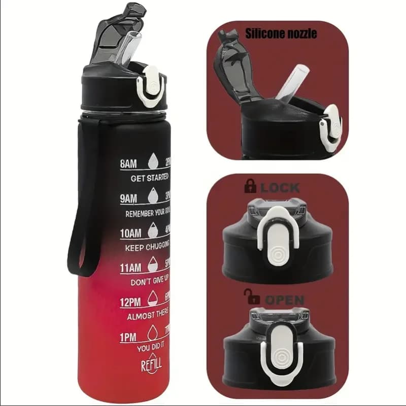 Sports Water Bottle with Time Tracker and Straw