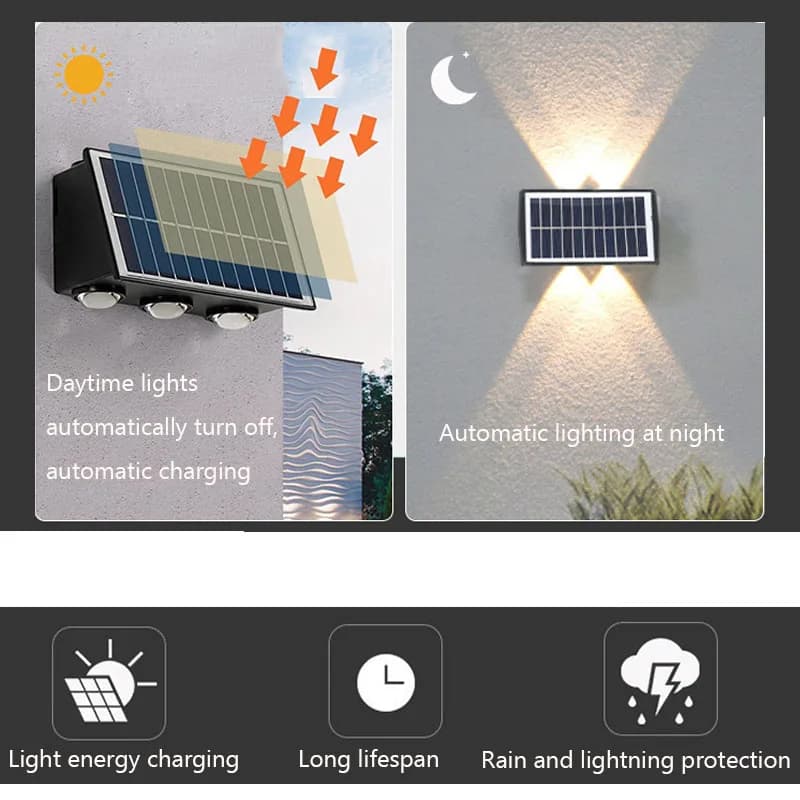 4/6/8LEDs Solar Wall Lamp Yard Street Decor Light Outdoor Waterproof Up and Down Luminous Lighting Garden Landscape Lamp