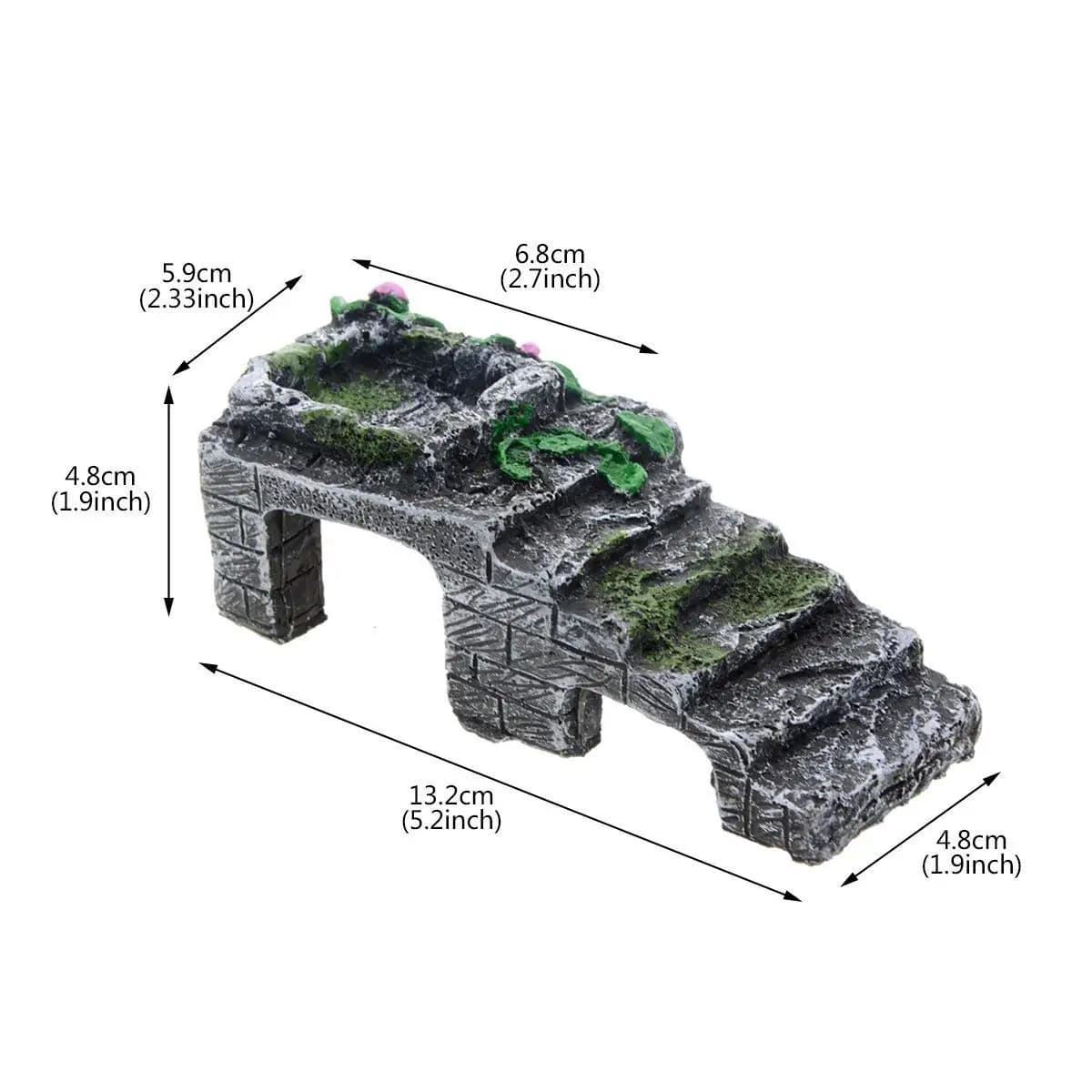 Ancient Ruins Aquarium Ornament, Resin Fish Tank Decoration with Stairs & Plants, Reptile Hideout Cave for Lizards, Turtles
