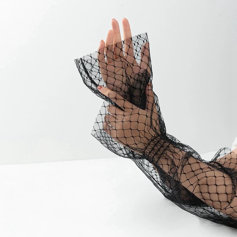 nail art photographic props sexy black lace  mesh sleeve shooting decoration hollow transparent long glove Manicure showing tool