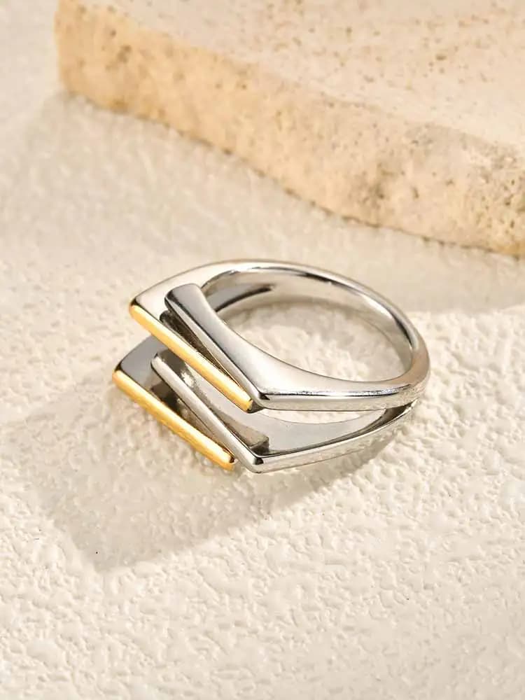 Geometric Three-Layer Women's Ring