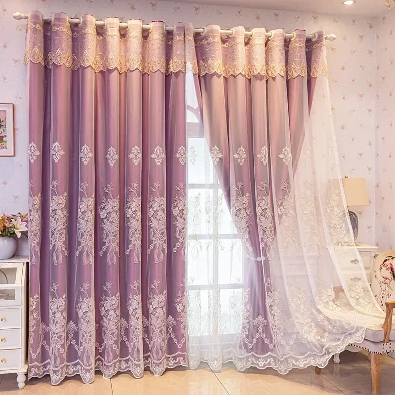 Embroidered Blackout Curtain Panel with Sheer Tulle